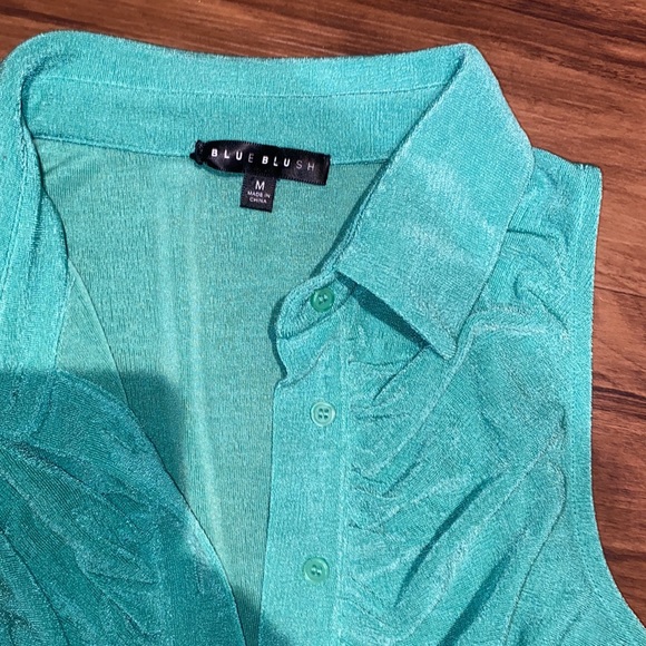 Blue Blush Kelly Green Button Up Ruched Bodycon Mini Dress - Picture 4 of 6